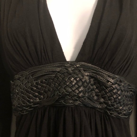 SKY Low Cut Flutter Sleeve Leather Belt Detail Top - Picture 4 of 7